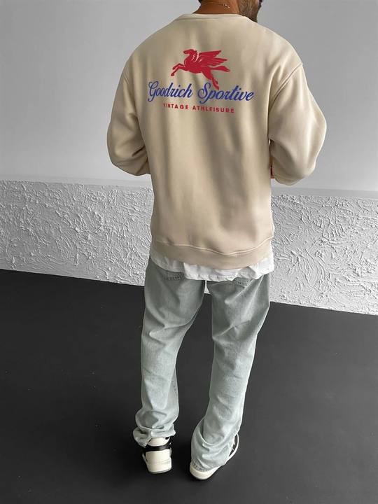 Beige "Good Rich" Printed Oversize Sweatshirt