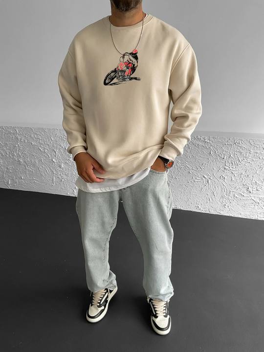 Beige "Racing" Printed Oversize Sweatshirt