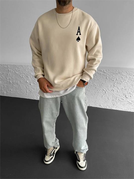 Beige "Ace" Printed Oversize Sweatshirt