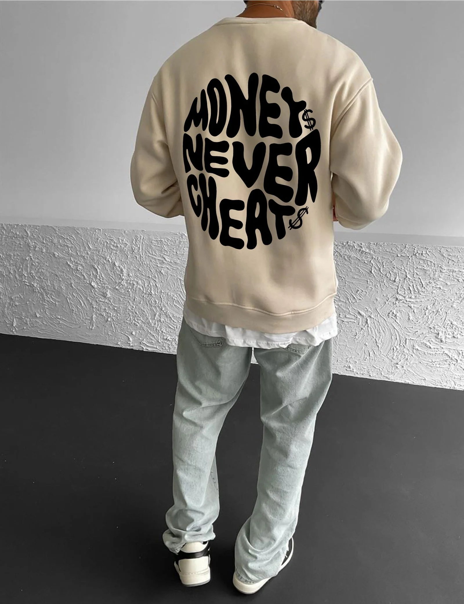 Beige "Money Integrity" Printed Oversize Sweatshirt