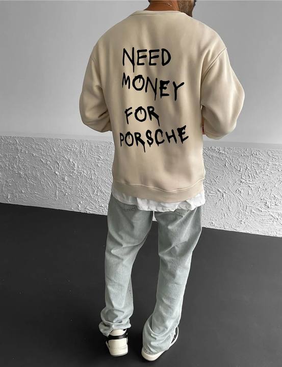 Beige "Porsche" Printed Oversize Sweatshirt