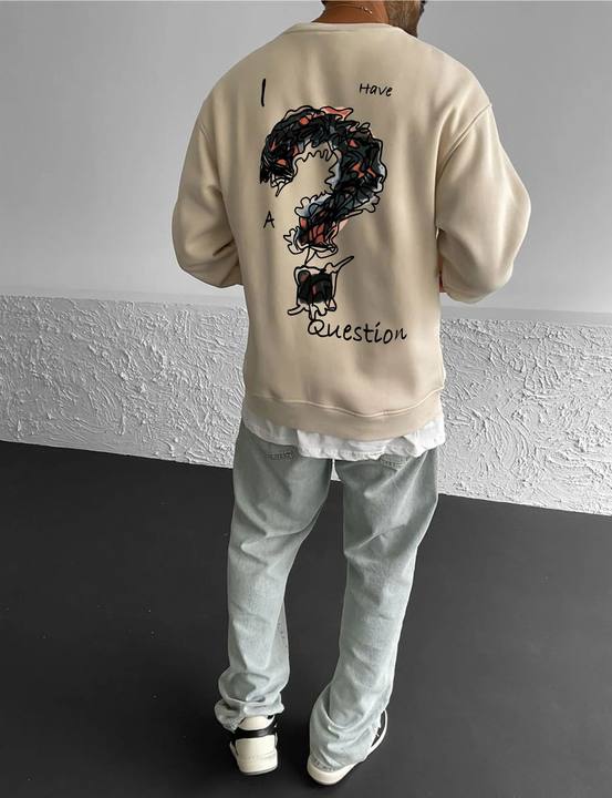 Beige "Question" Printed Oversize Sweatshirt