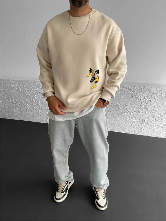 Beige "What's the duck" Printed Oversize Sweatshirt