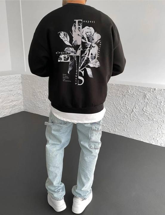 Black "Flower" Printed Oversize Sweatshirt
