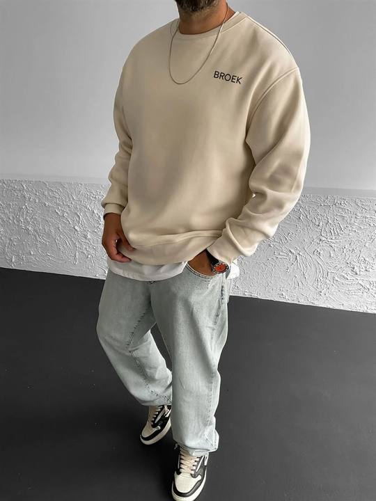 Beige "Life" Printed Oversize Sweatshirt