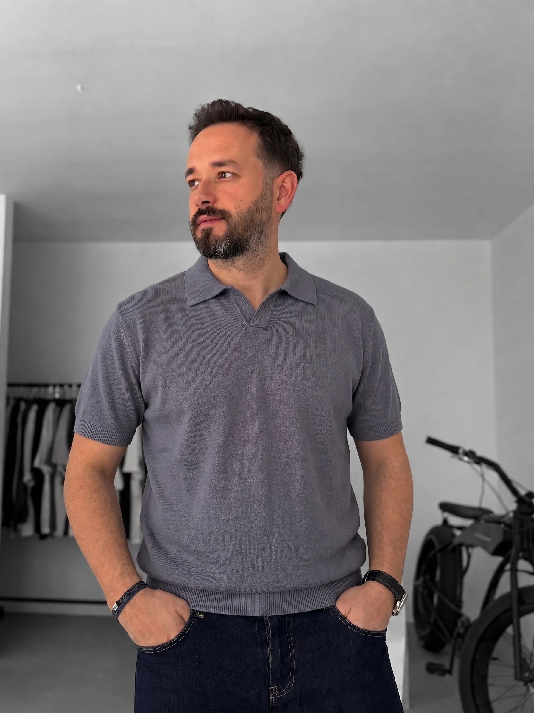 Knitted Polo T-Shirt - Dark Grey