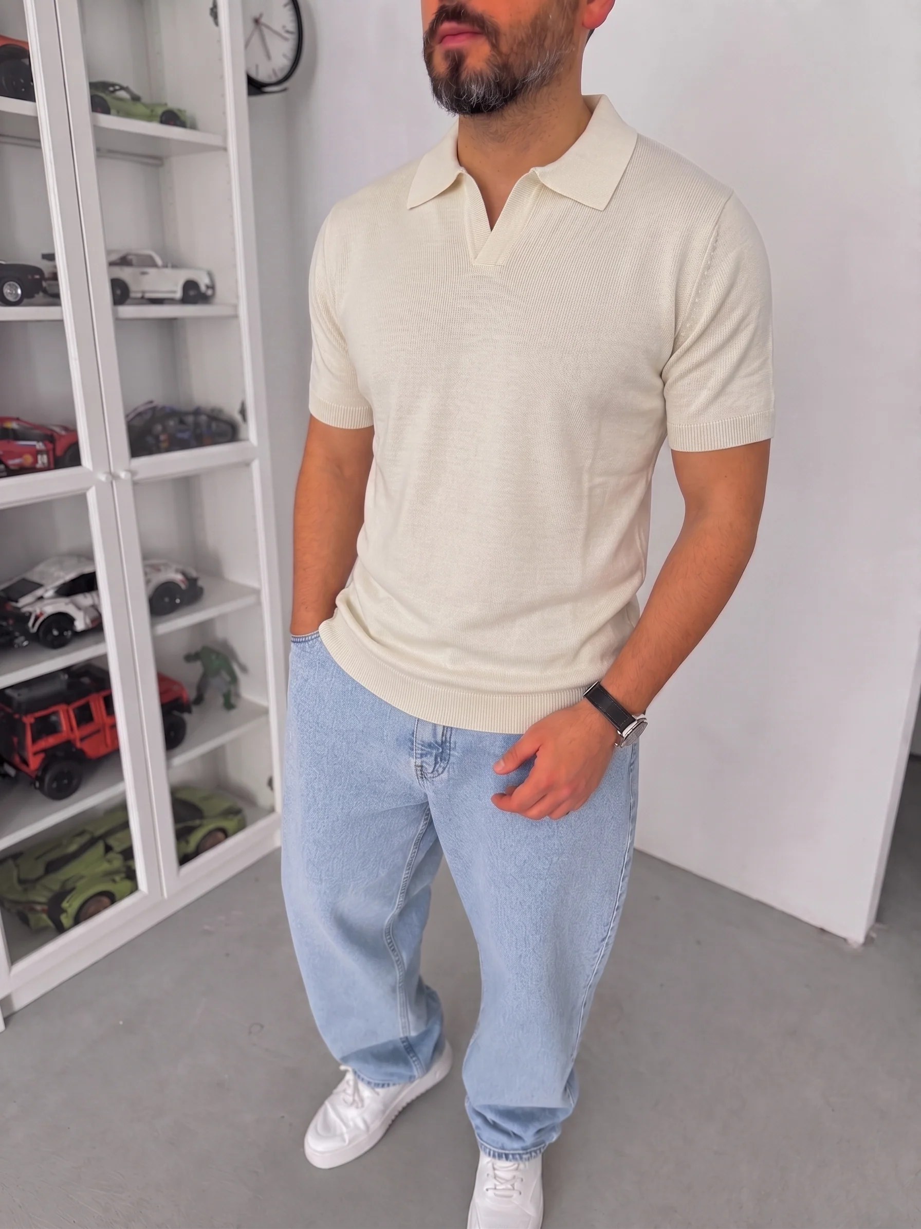 Knitted Polo T-Shirt - Beige