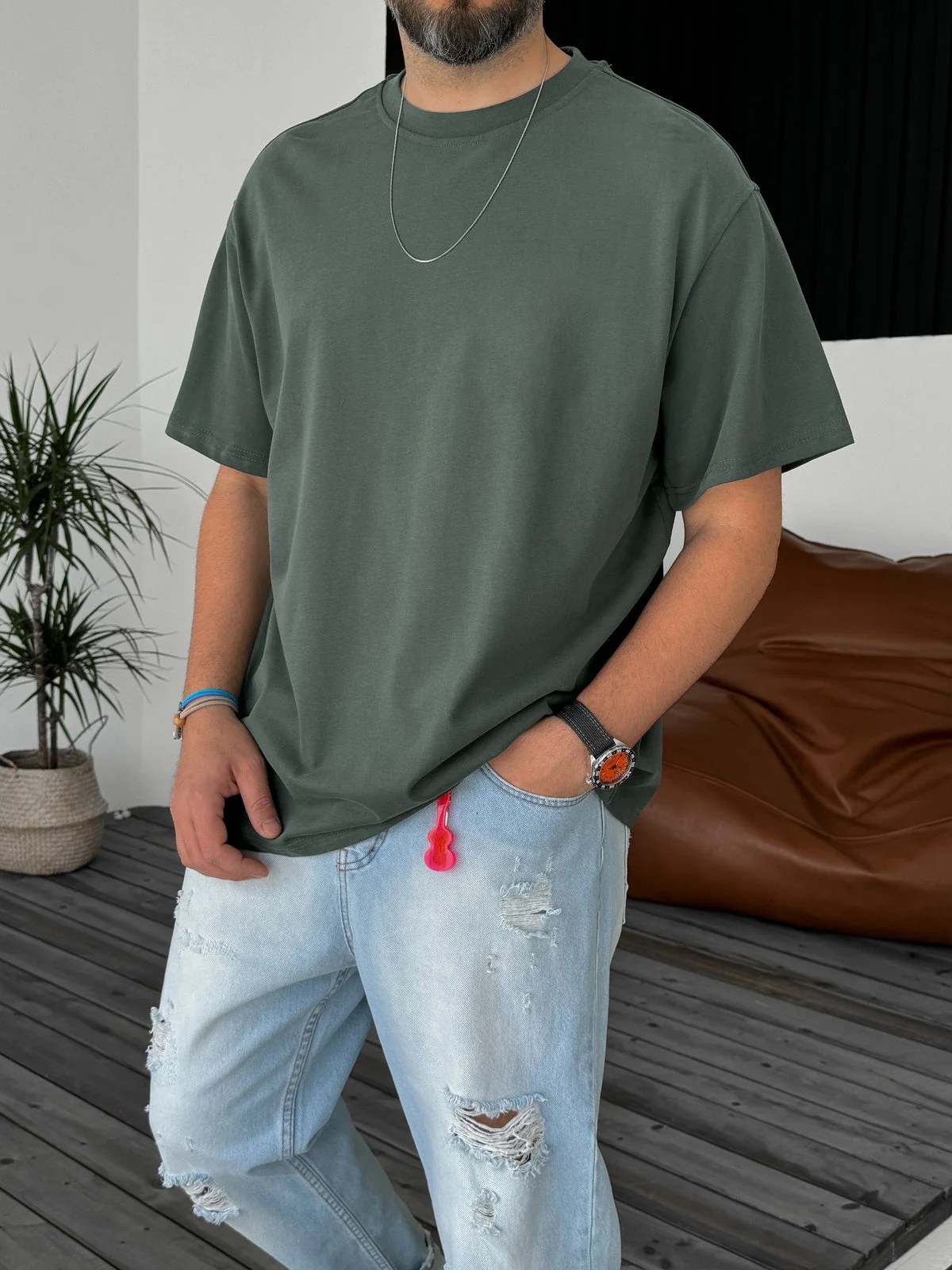 Premium Olive Basic Oversize T-Shirt