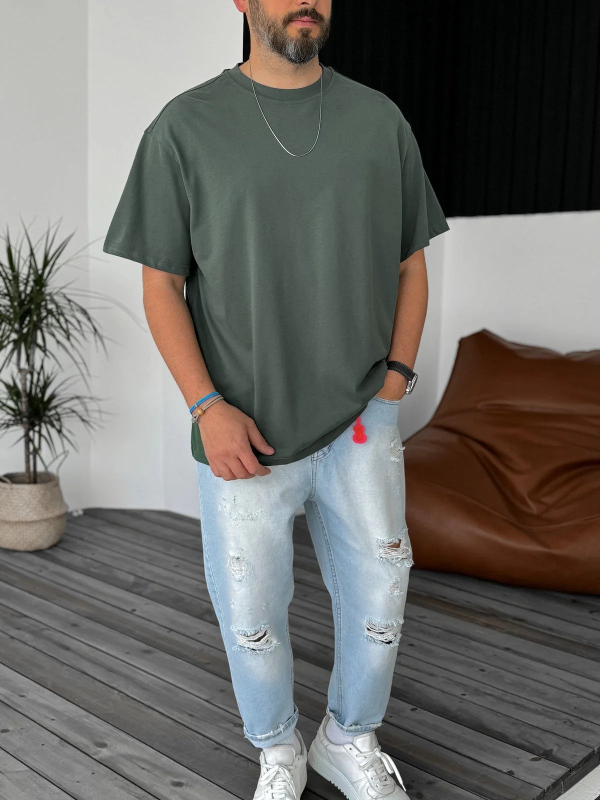 Premium Olive Basic Oversize T-Shirt