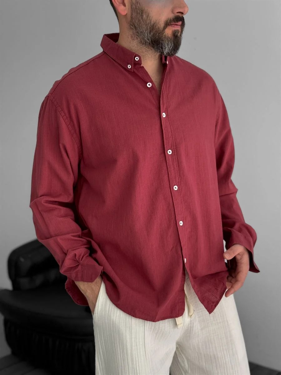 Pure Linen Burgundy Shirt