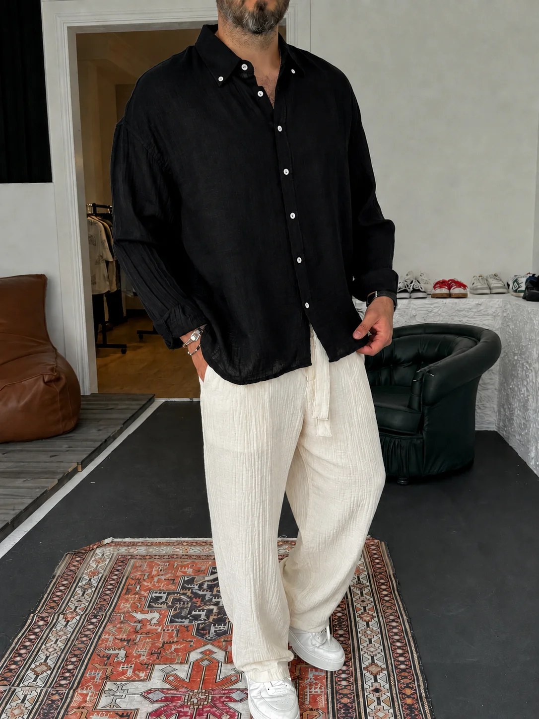 Pure Linen Black Shirt