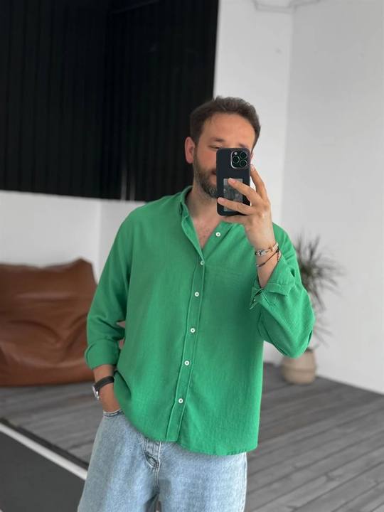 Pure Linen Green Shirt