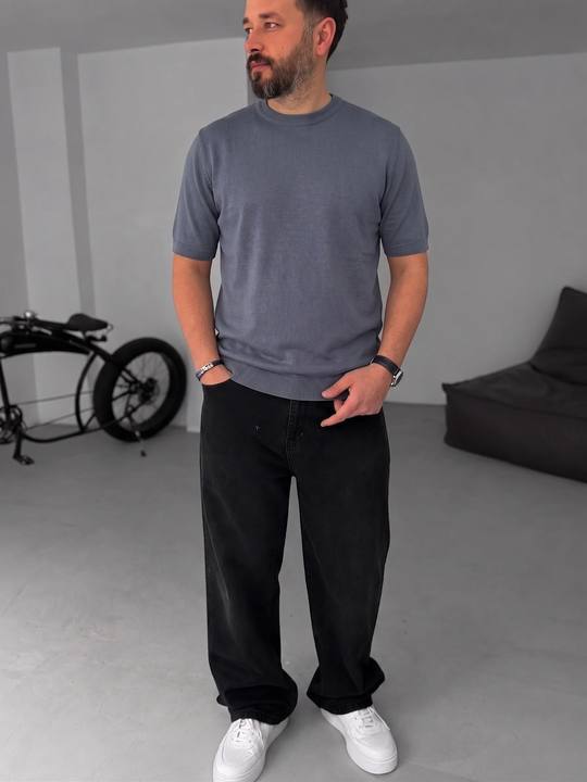 Dark Grey Crewneck Knitted Tee