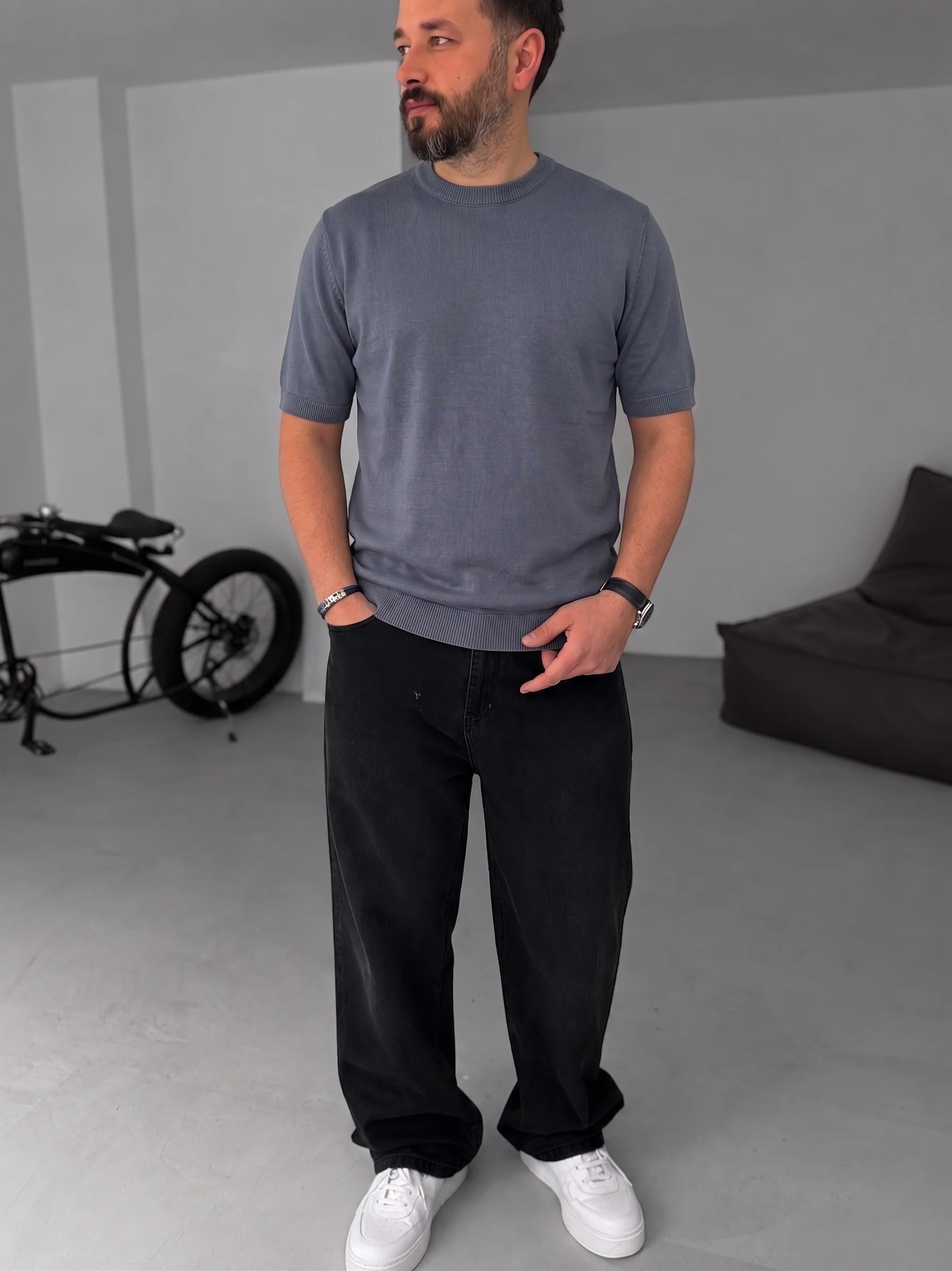 Dark Grey Crewneck Knitted Tee