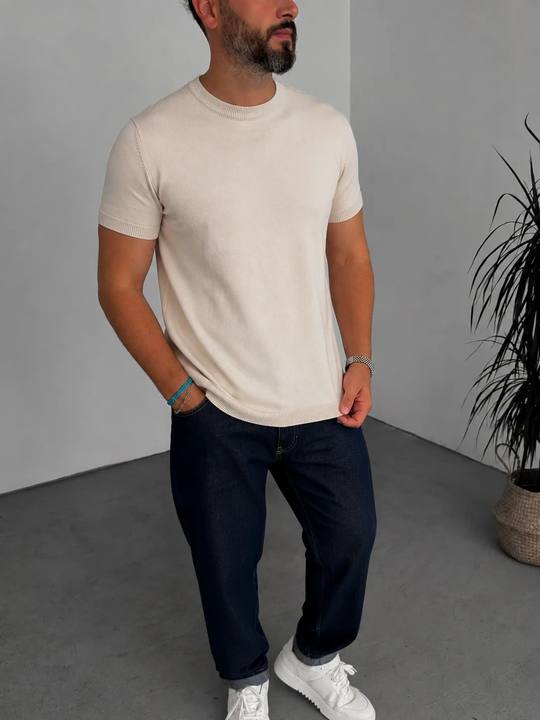 Beige Crewneck Knitted Tee