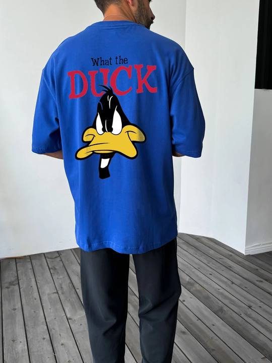 Royal Blue "What's the duck" printed Oversize T-Shirt