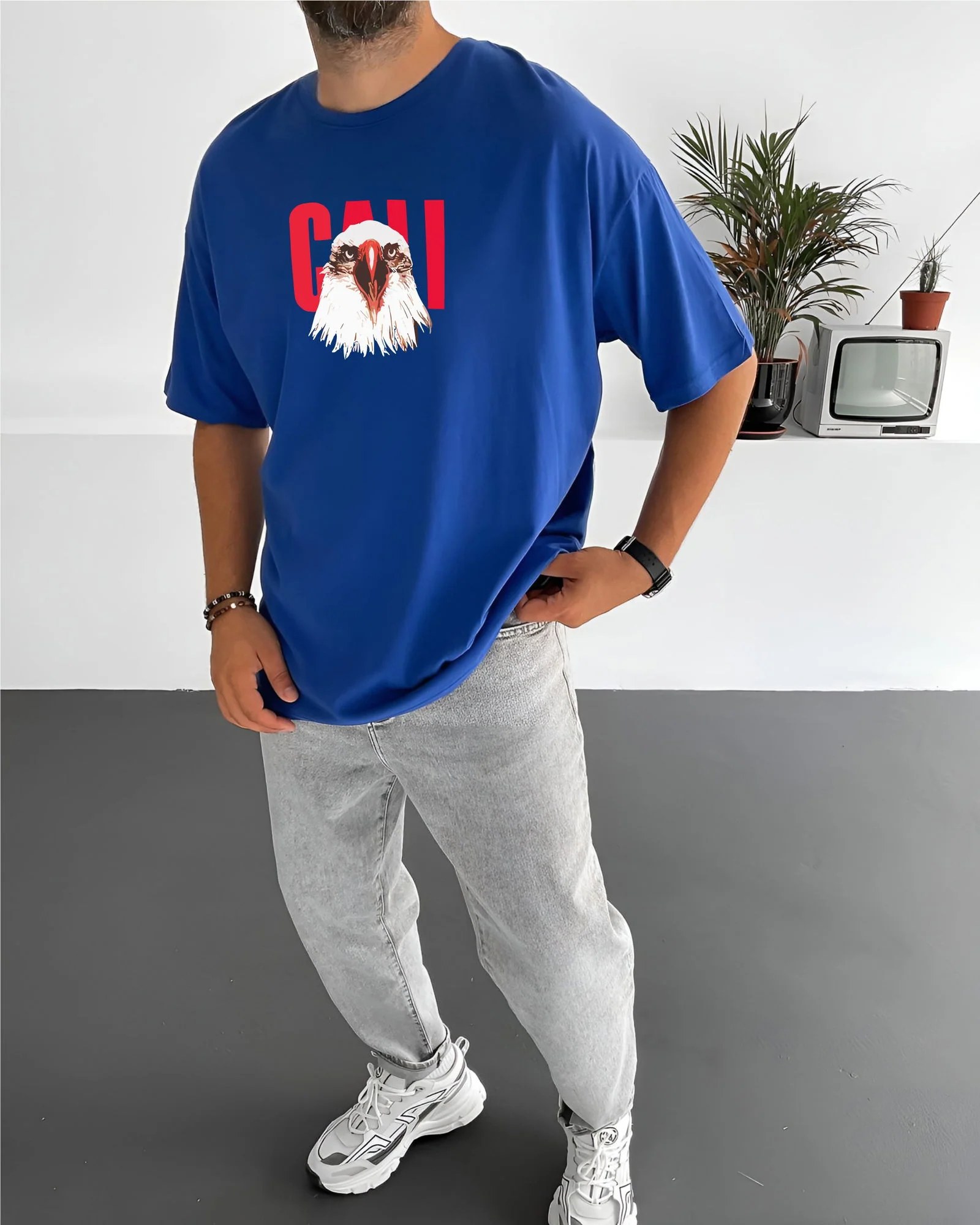 Royal Blue "Eagle" Printed Oversize T-Shirt