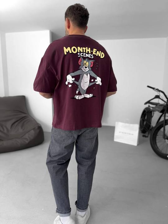 Burgundy "Month-End" printed Oversize T-Shirt