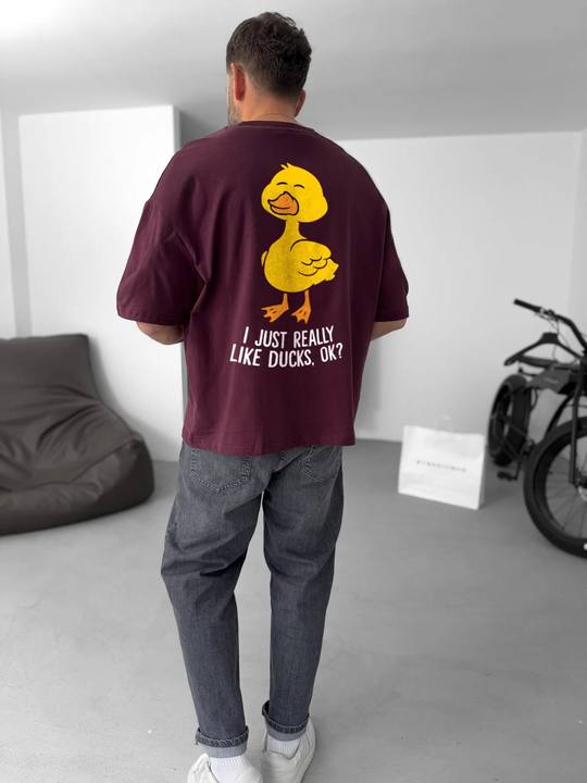 Burgundy "Duck Lover" printed Oversize T-Shirt