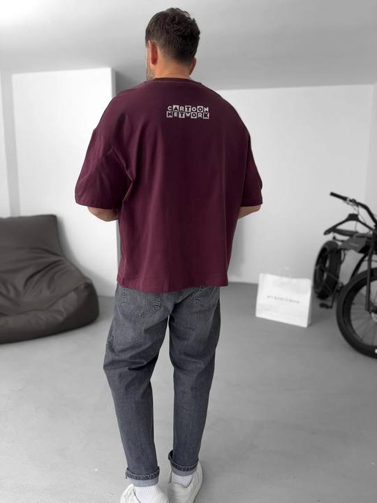 Burgundy "adult swim" printed Oversize T-Shirt
