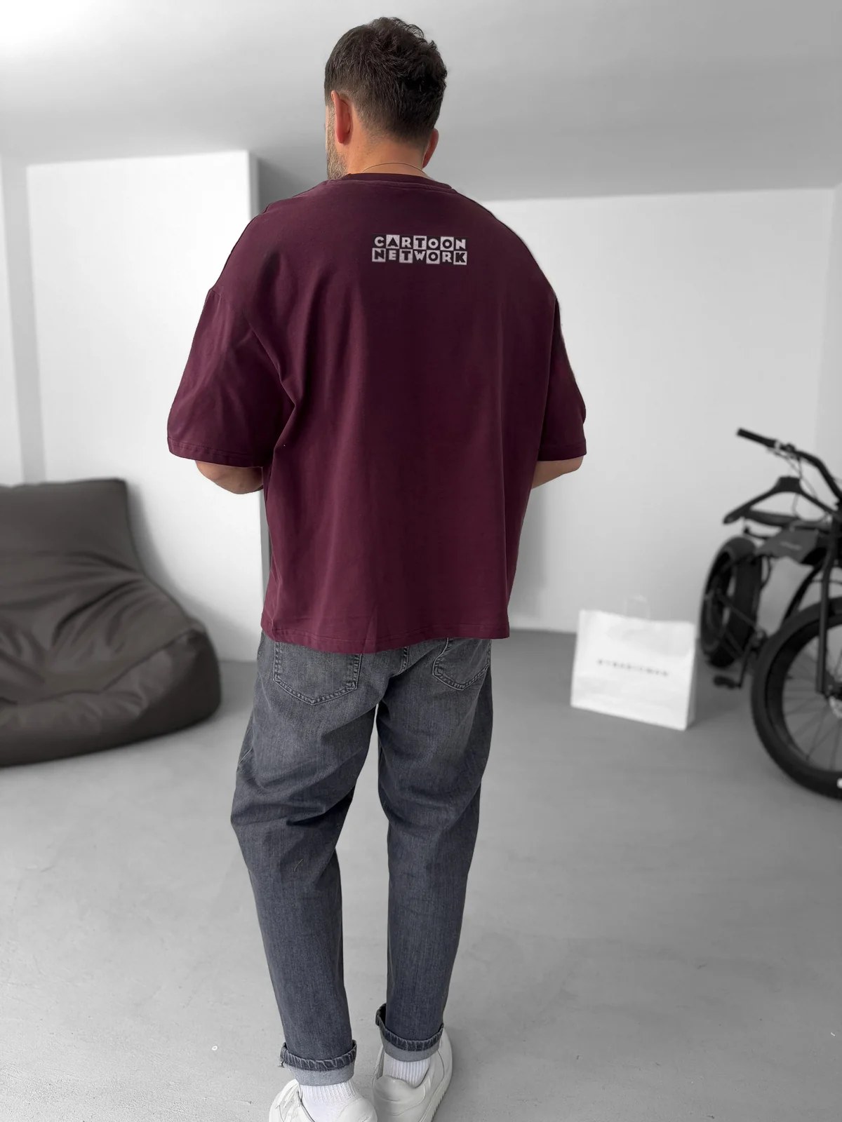 Burgundy "adult swim" printed Oversize T-Shirt