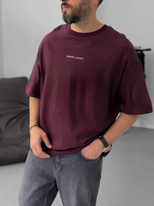 Burgundy "adult swim" printed Oversize T-Shirt