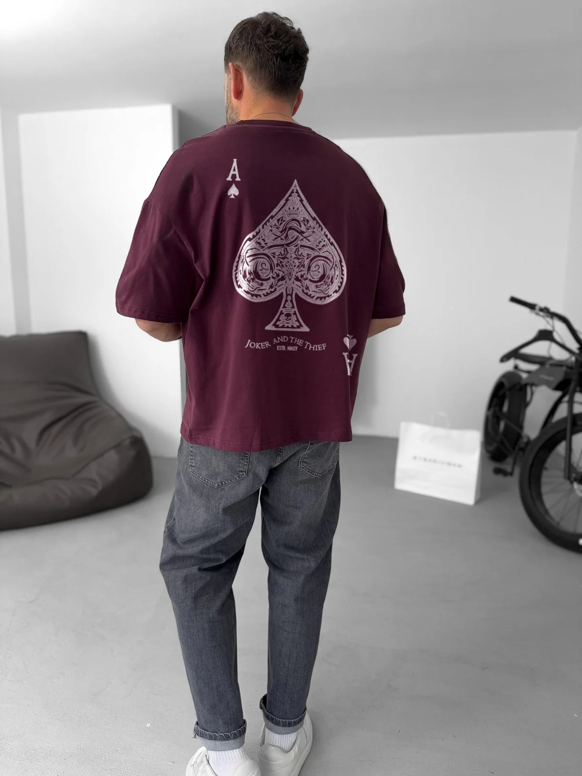 Premium Burgundy "Ace" Printed Oversize T-Shirt