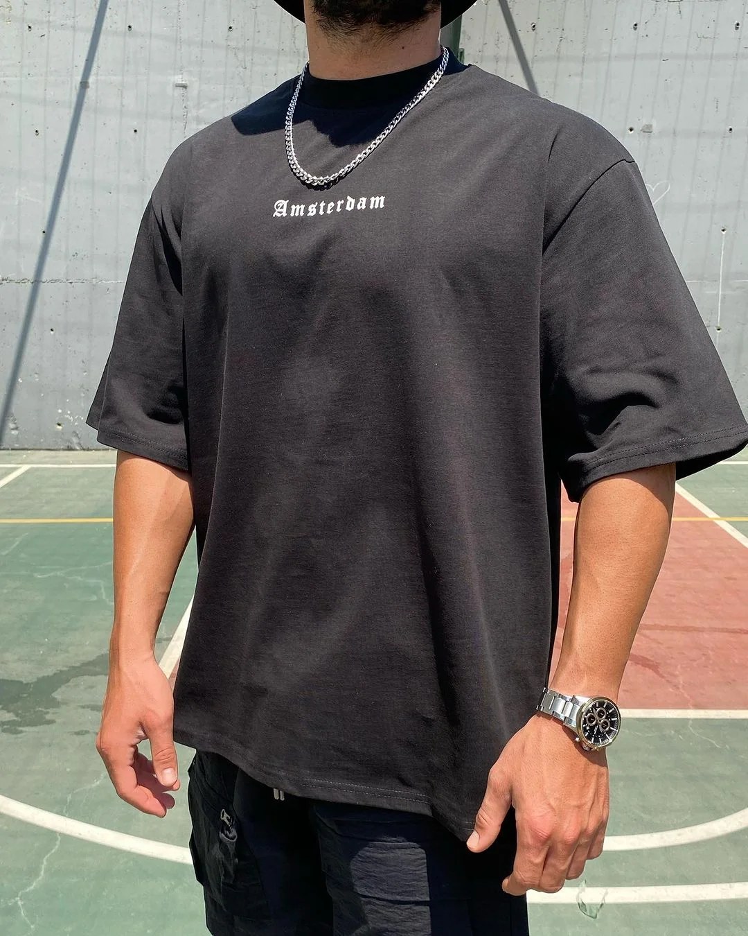 Black "Amsterdam" Printed Oversize T-Shirt