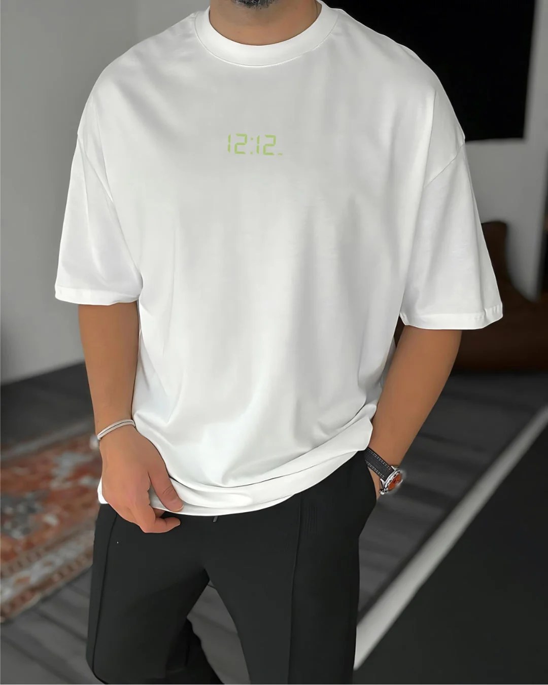 White "12:12" Printed Oversize T-Shirt