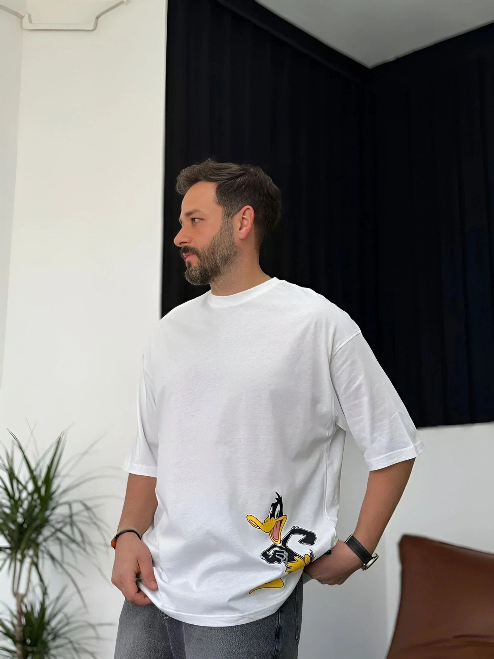 Premium White "What's the duck" Printed Oversize T-Shirt