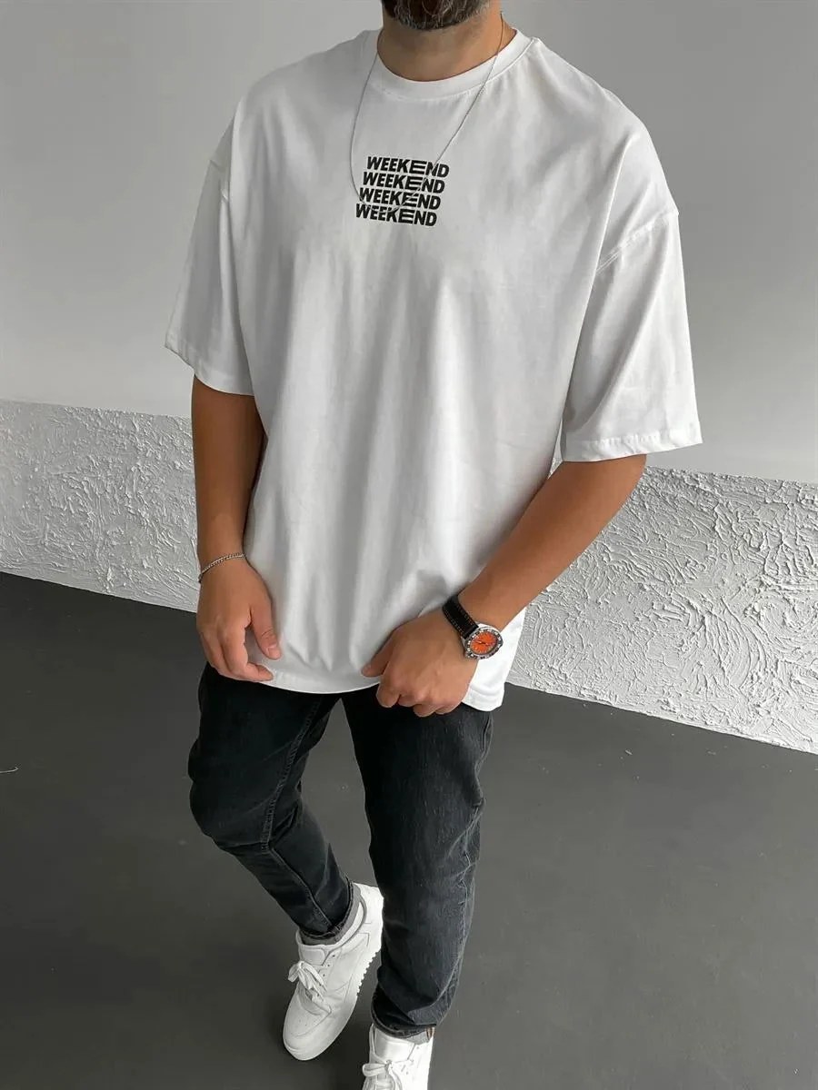 White Weekend Printed Oversize T-Shirt