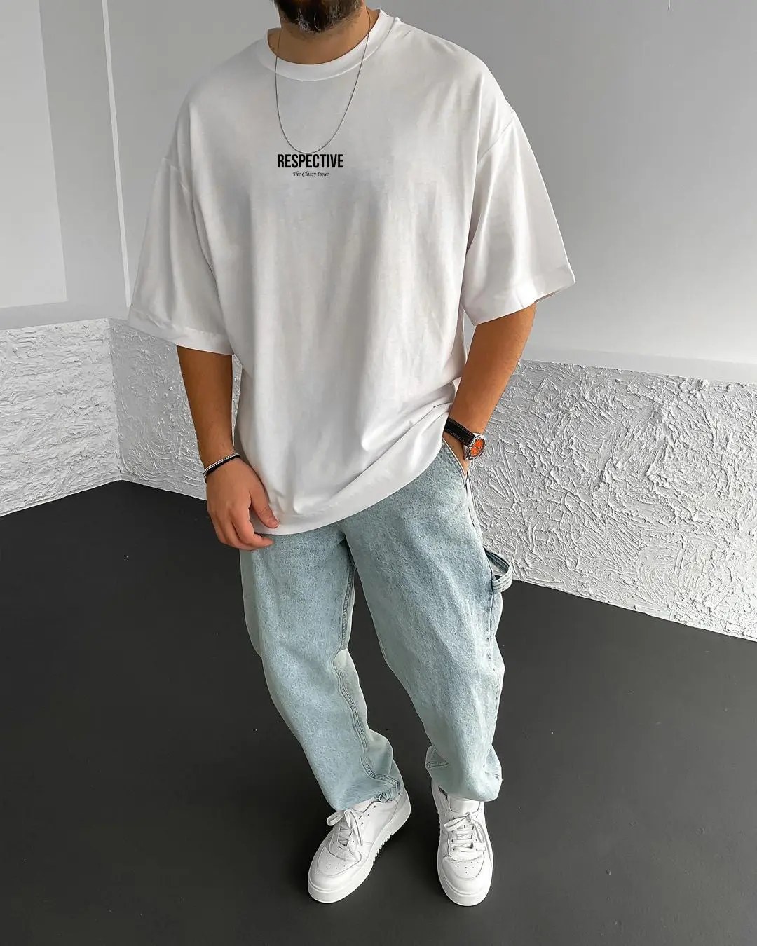 White Respective Printed Oversize T-Shirt