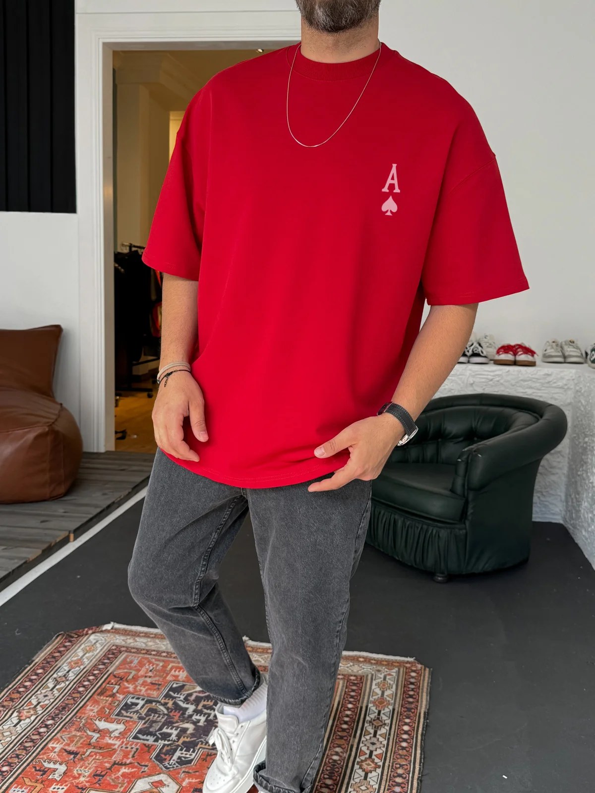 Red "Ace" printed Oversize T-Shirt