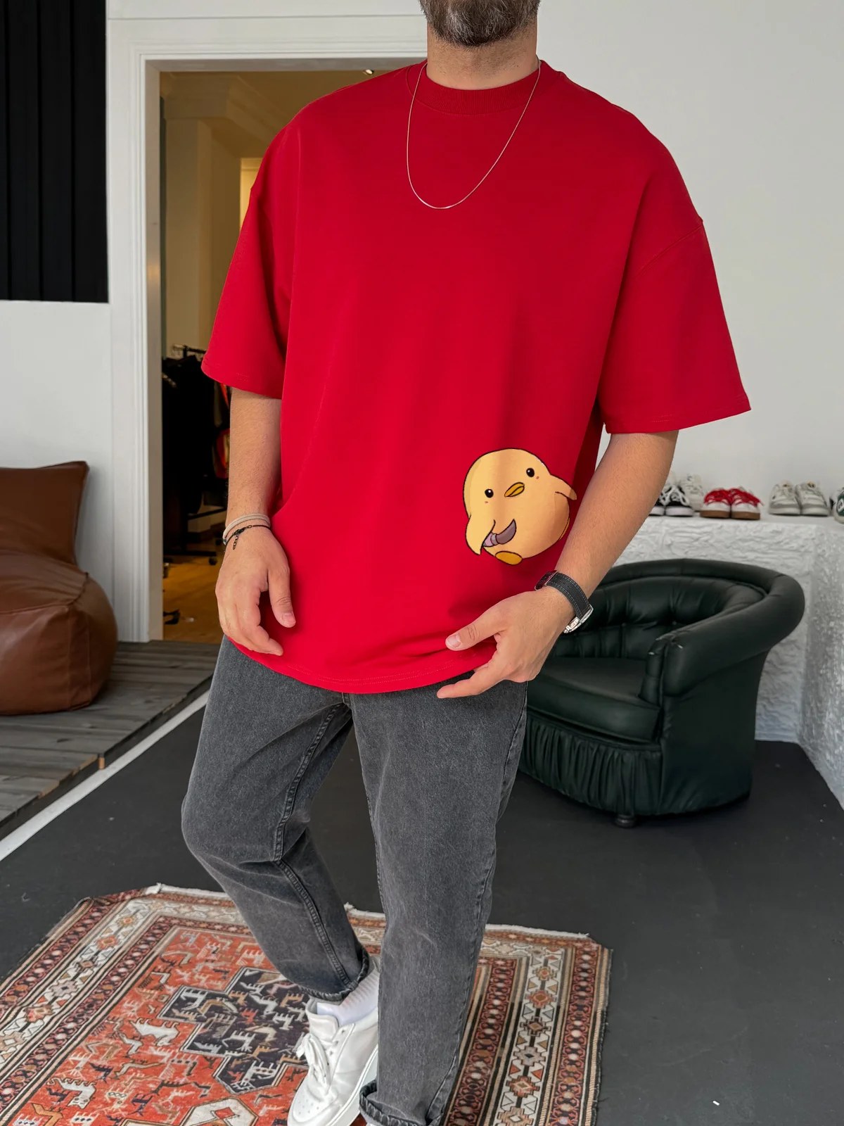 Red "Violence" printed Oversize T-Shirt