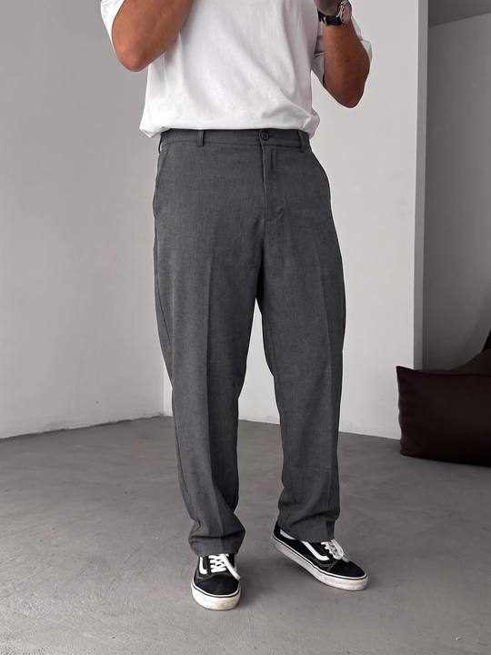 Wide Leg Chino Trousers - Dark Grey
