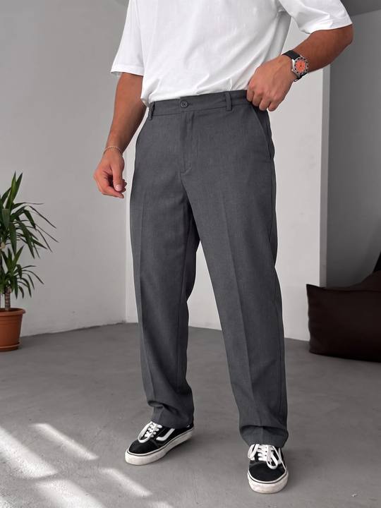 Wide Leg Chino Trousers - Dark Grey