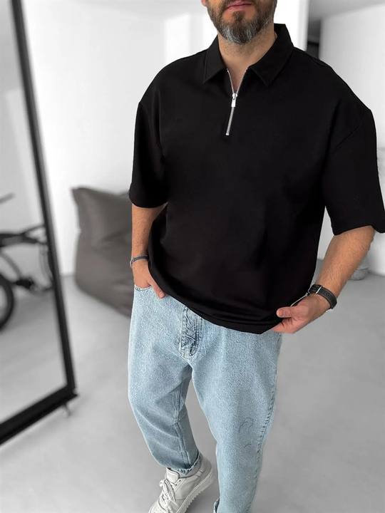Black Basic Half Zipper T-Shirt