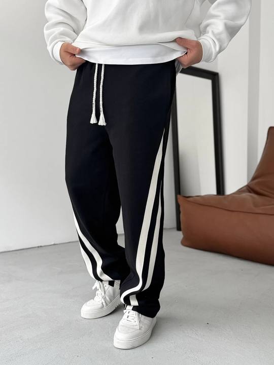 Black Oblique Striped Straight Leg Summer Sweatpants