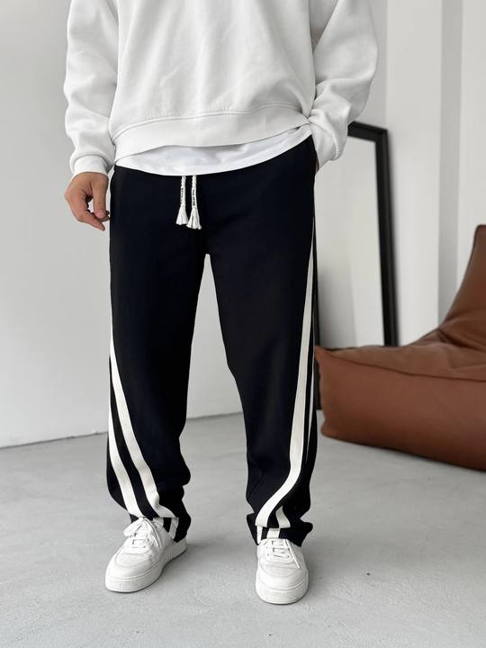 Black Oblique Striped Straight Leg Summer Sweatpants