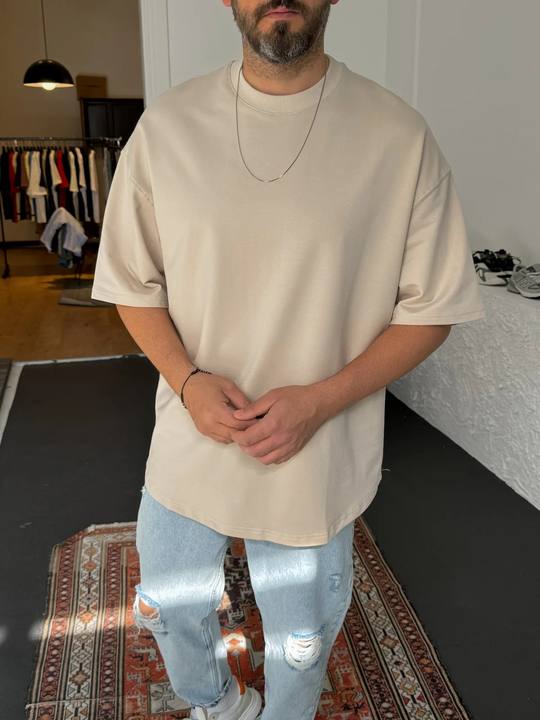 Premium Beige Basic Oversize T-Shirt