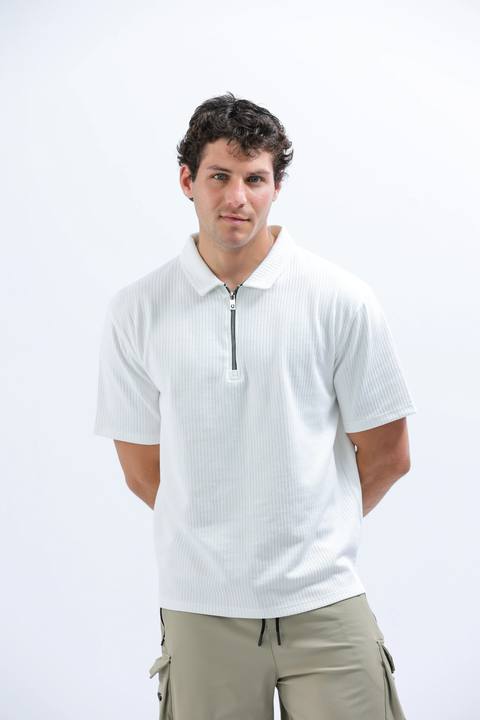 White Horizon Half-Zip Polo