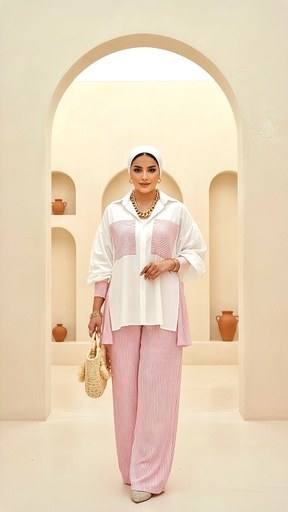Contrast Striped Shirt Set