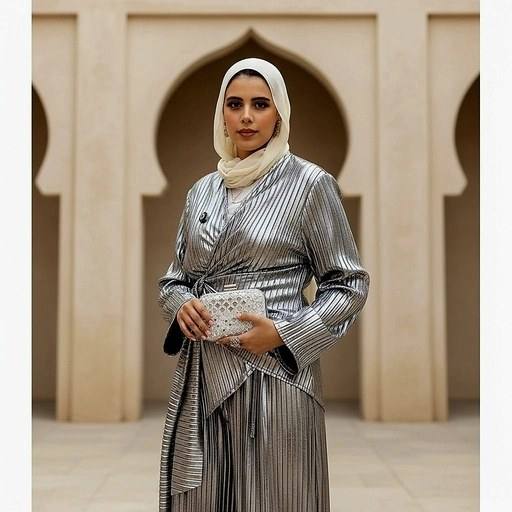 Metallic Pleated Blouse Pants Suit