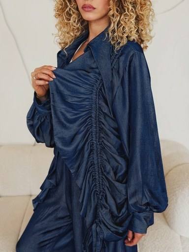 Ruched Drawstring Blouse Suit