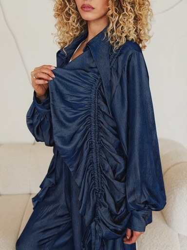 Ruched Drawstring Blouse Suit