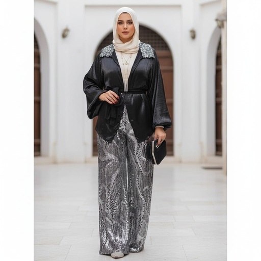 Organza Blouse Embroidered Pants Suit