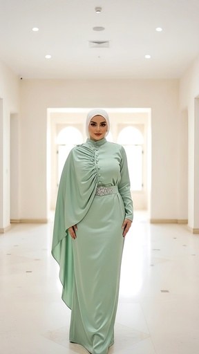 Scarf Blouse Satin Skirt Suit