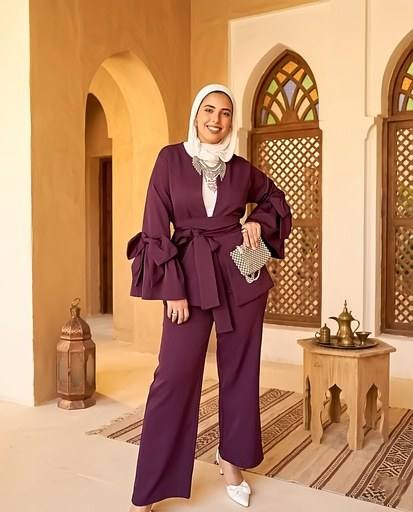 Flared Sleeve Bow Detail Jacket Suit