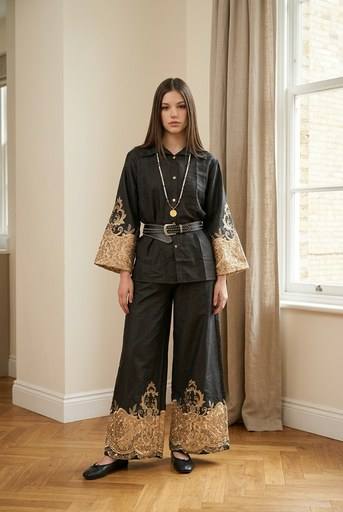 Casual Embroidered Sleeve Fabric Suit