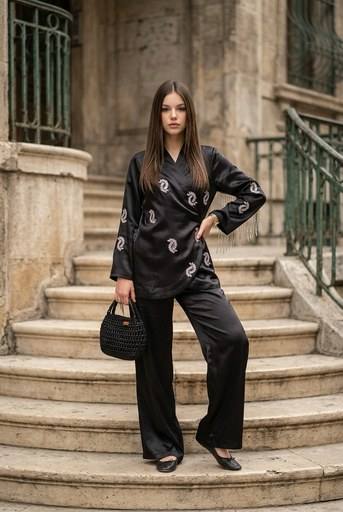 Elegant Embellished Organza Jacket Suit